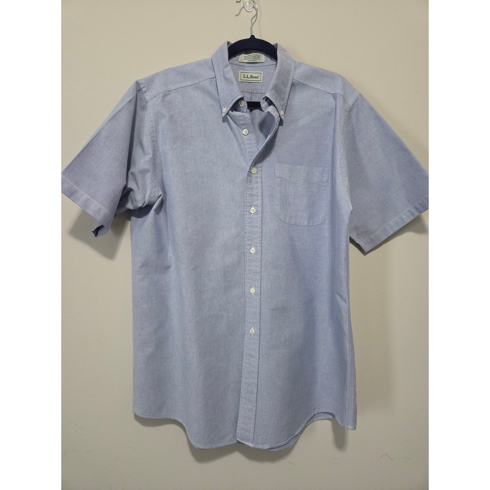 LL Bean Mens Blue Oxford Cloth Short Sleeve Button Down Shirt 16.5 Cotton